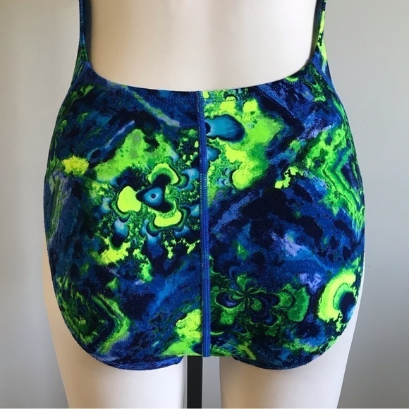 90s Vintage Nike One Piece Bathing Swim Suit Blue Neon Green Size Small - Picture 4 of 9